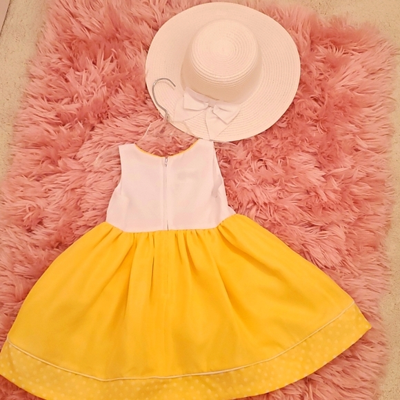 BONNIE JEAN YELLOW AND WHITE POLKA DOAT DRESS AND COAT WITH WHITE HAT - Picture 4 of 13